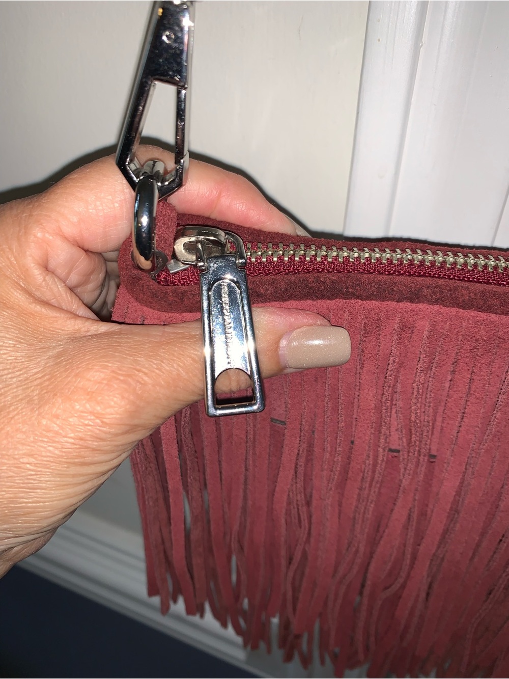 Burgundy, suede leather, Rebecca Minkoff  beautiful crossbody clutch - Picture 7 of 13